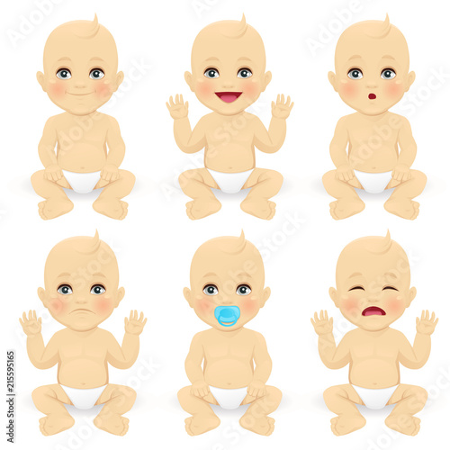 Cute baby boy emotions set vector illustration
