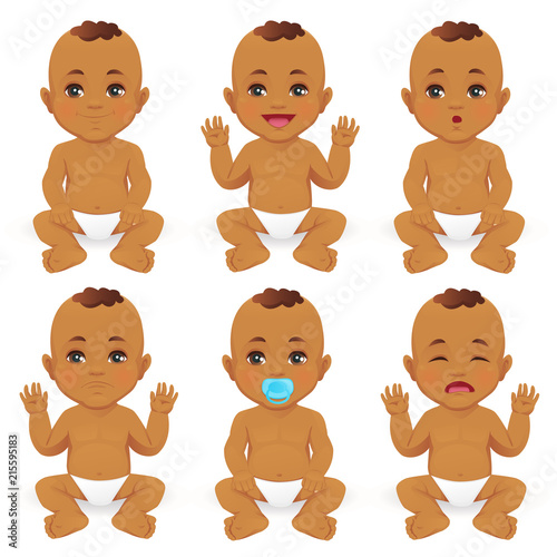 Cute baby boy emotions set vector illustration