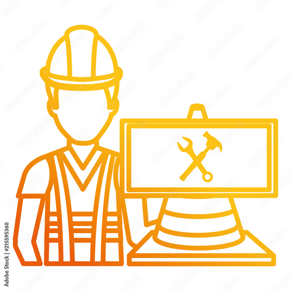 builder with cone and signal character