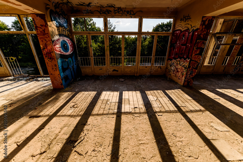 Fototapeta premium Abandoned building indoors, decaying and falling apart