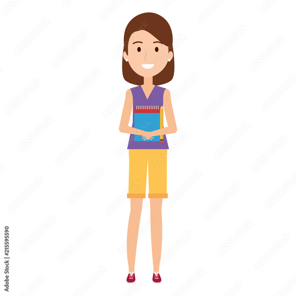 young girl student with books character young girl student with books character