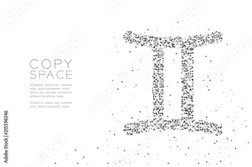 Abstract Geometric Low polygon square box pixel and Triangle pattern Gemini Zodiac sign shape, star constellation concept design black color illustration on white background with copy space, vector