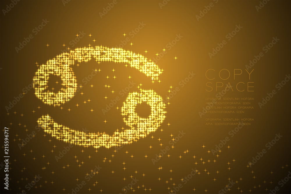 Abstract Shiny Star pattern Cancer Zodiac sign shape, star constellation concept design gold color illustration isolated on brown gradient background with copy space, vector eps 10
