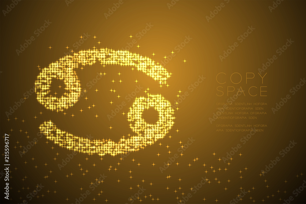 Abstract Shiny Star pattern Cancer Zodiac sign shape, star constellation concept design gold color illustration isolated on brown gradient background with copy space, vector eps 10 Abstract Shiny Star pattern Cancer Zodiac sign shape, star constellation concept design gold color illustration isolated on brown gradient background with copy space, vector eps 10
