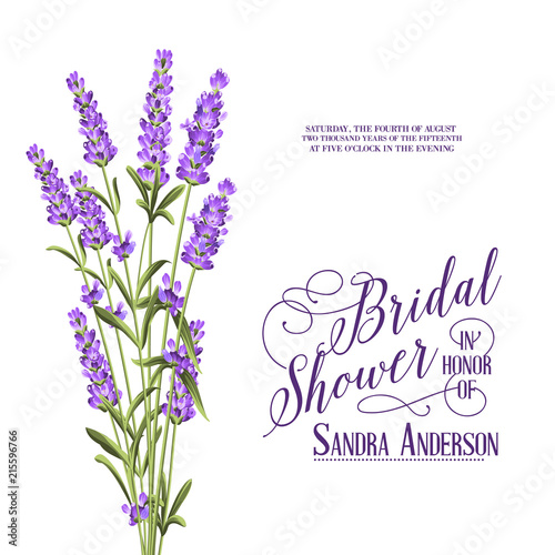 Bridal Shower invitation with flowers over white paper. Vector illustration.