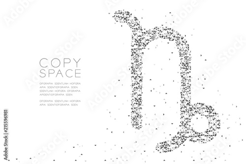 Abstract Geometric Low polygon square box pixel and Triangle pattern Capricorn Zodiac sign shape, star constellation concept design black color illustration on white background with copy space, vector