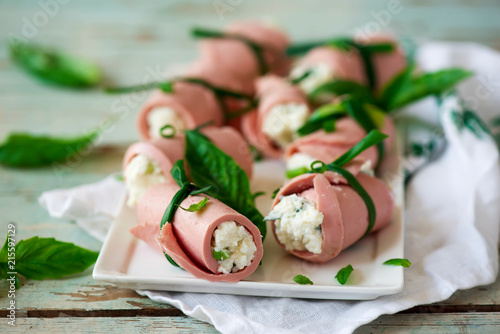 mortadella and ricotta rolls for a breakfast photo