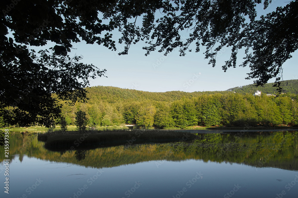 Obraz premium Lago Pranda view - lake in Reggio Emilia province, Emilia Romagna district, Italy. Beautiful National Park in summer.