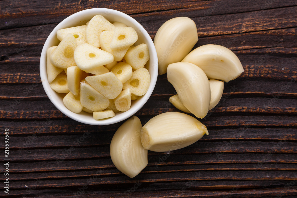 fragrant garlic on a wooden rustic background fragrant garlic on a wooden rustic background