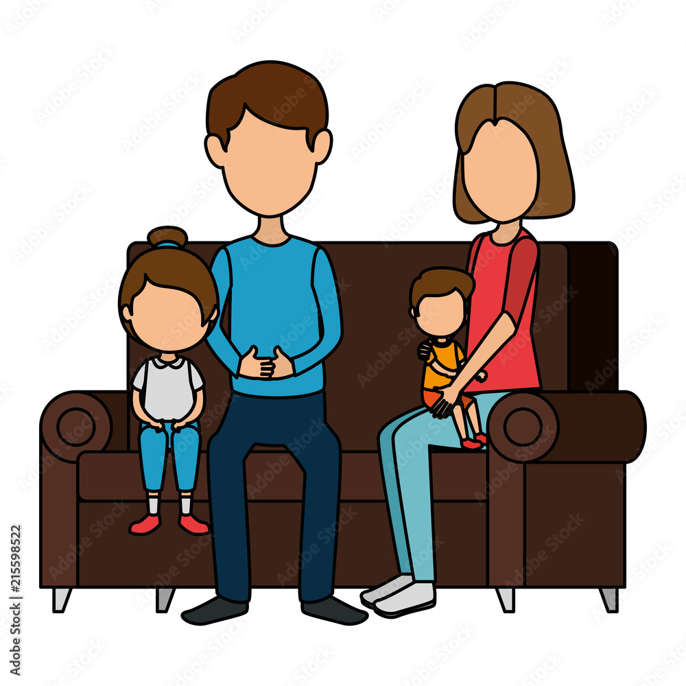 parents couple with daughter and son in the sofa vector illustration design parents couple with daughter and son in the sofa vector illustration design