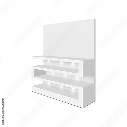 Exhibition shelves for supermarket. Illustration isolated on white background. Graphic concept for your design