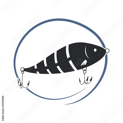 Wobbler lure for fish. Black and white icon. Vector illustration.