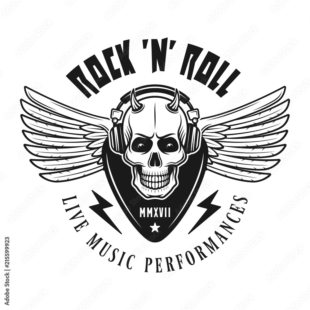 Skull with wings heavy metal vector music emblem