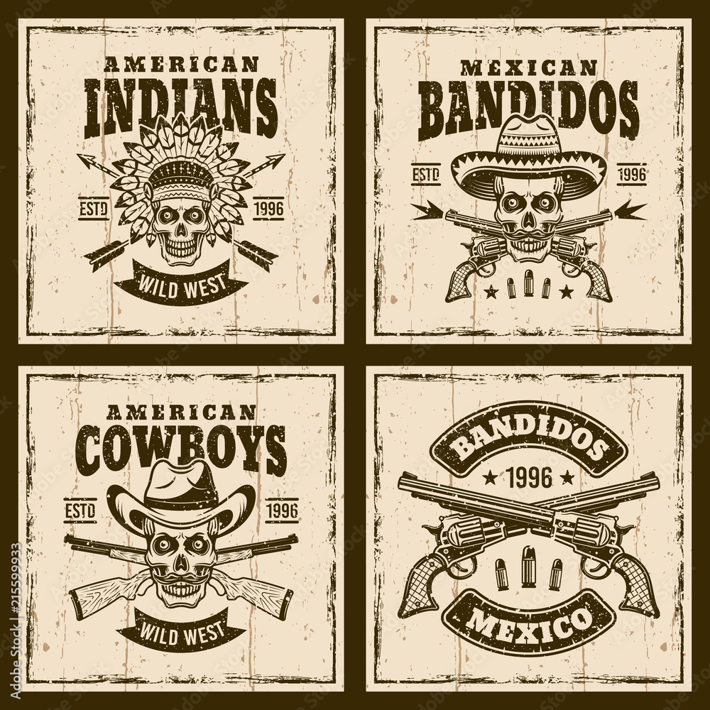 Western set of four vector brown emblems