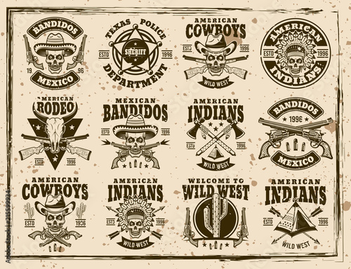 Western and wild west set of vector emblems