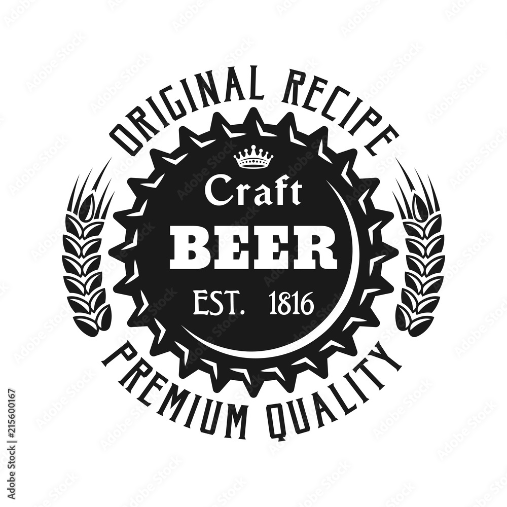 Fototapeta premium Beer cap vector black emblem isolated on white