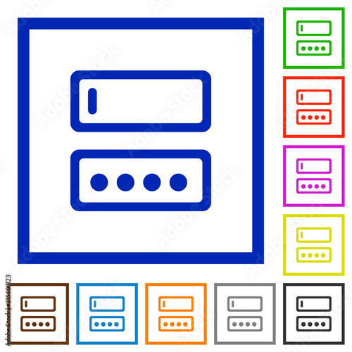Entering login name and password flat framed icons