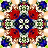 Computer graphics. Illustration of an abstract floral background, psychedelic symmetrical ornament. Traditional oriental mosaic for design, carpet pattern, chasing, wallpaper. tapestry