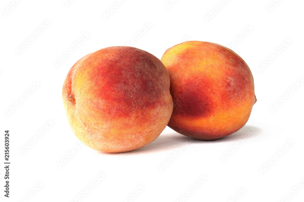 Pair of fresh peaches on white background for design Pair of fresh peaches on white background for design