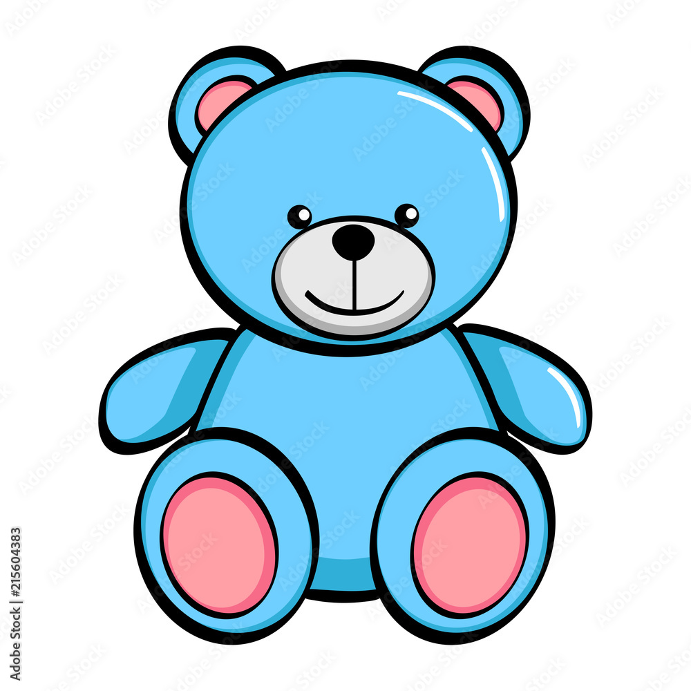Obraz premium Isolated object on white background. A blue bear, a toy. Vector