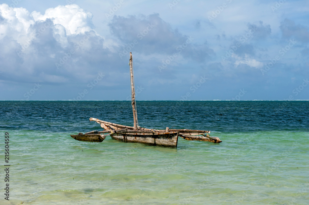 Old wooden dhow, fishing boats in the ocean Old wooden dhow, fishing boats in the ocean