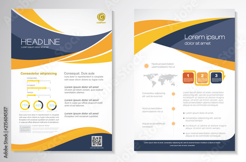 Template vector design for Brochure, AnnualReport, Magazine, Poster, Corporate Presentation, Portfolio, Flyer, infographic, layout modern with yellow color size A4, Front and back, Easy to use.