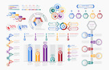 Business infographics set with different diagram vector illustration. Data visualization elements, marketing charts and graphs