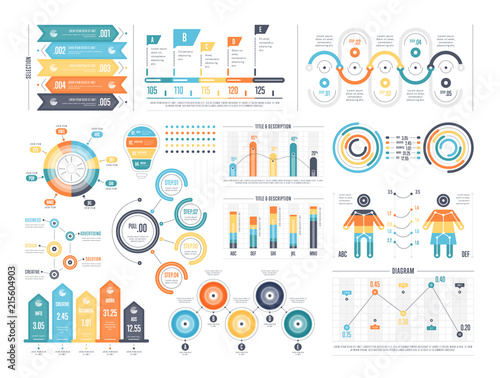 Financial and marketing statistic graphic with charts and diagrams. Business data graphs. Illustration of financial data graph, bar and pie stats.