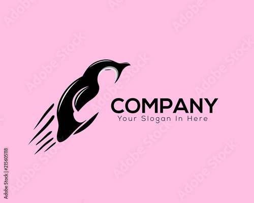 jump penguin animal fast logo vector