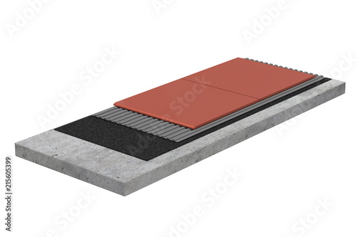 3D render. Cross-section laying of paving. Isolated on white background.