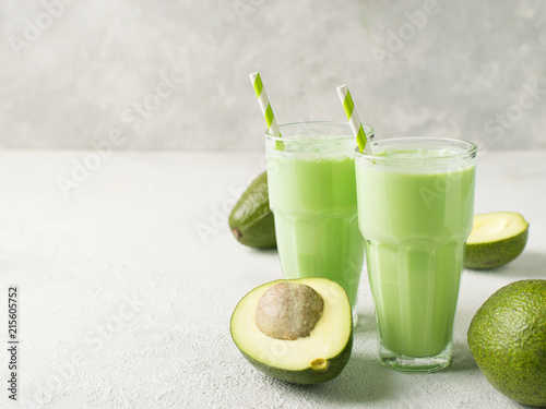 Clean eating. Avocado smoothie in glass