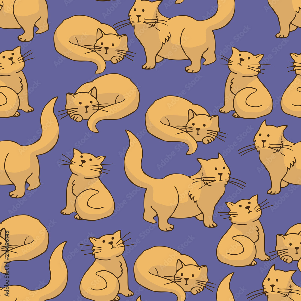 Fototapeta premium Red Cat Seamless Pattern