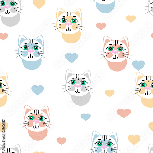 Lovely cat, Abstract seamless pattern .Vector illustration.