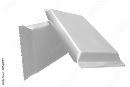 3D realistic render of Blank Template Package For Big Snack, Chocolate Or Candy. Plastic Pack. Clipping path. Isolated on white background