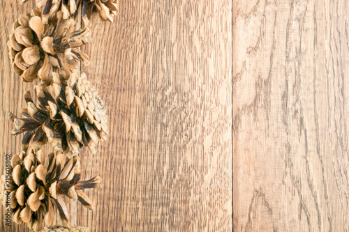 Pinecones Background or Pine Cones Texture on Wood