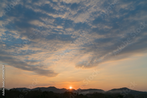 Bright sunset in sky over Loei province Thailand landscape