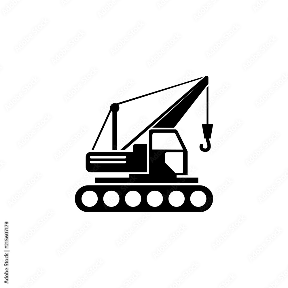 Naklejka premium Building Crawler Crane. Flat Vector Icon illustration. Simple black symbol on white background. Building Crawler Crane sign design template for web and mobile UI element