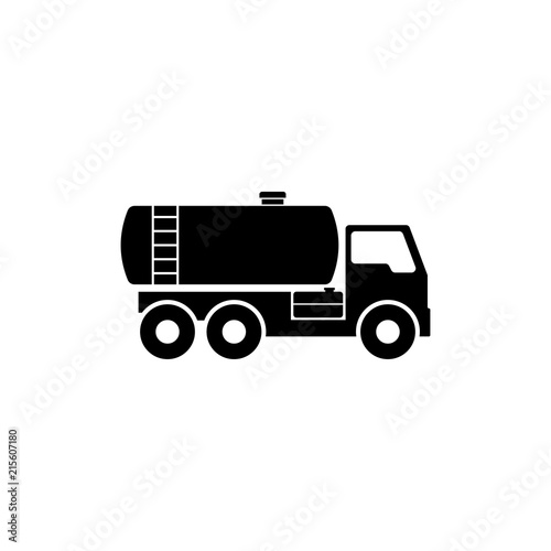 Gasoline Fuel Truck. Flat Vector Icon illustration. Simple black symbol on white background. Gasoline Fuel Truck sign design template for web and mobile UI element