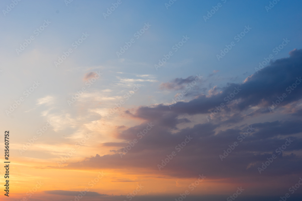 sunset, blue sky with clouds