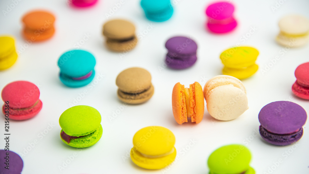 Fototapeta premium A french sweet delicacy, macaroons variety closeup.macaroon colourful texture.
