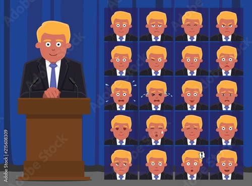 Politician Blonde Male Cartoon Character Emotion faces Vector Illustration