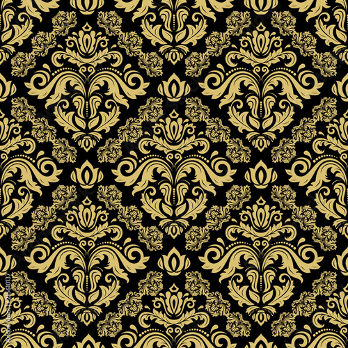 Classic seamless vector black and golden pattern. Damask orient ornament. Classic vintage background. Orient ornament for fabric, wallpaper and packaging