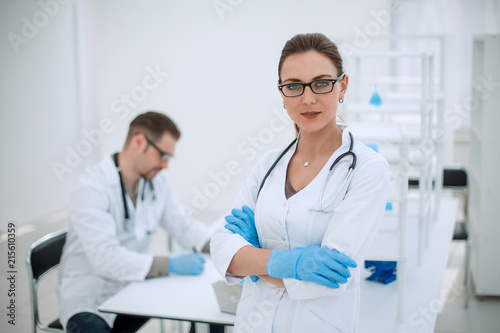 woman scientist on the background of the laboratory