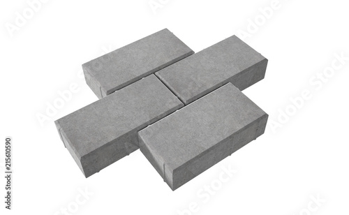 3D realistic render of three grey lock paving bricks. Isolated on white background.
