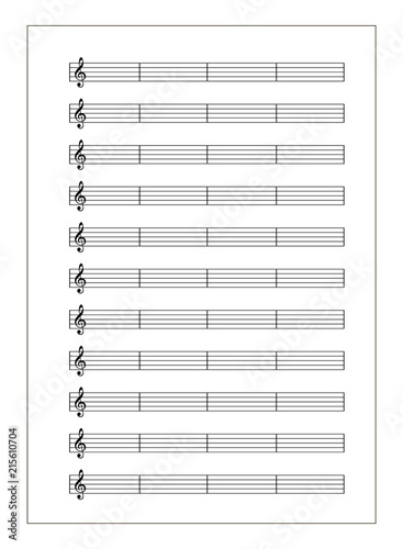 White music sheet with note grid with treble clef on white