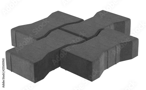 3D realistic render of three black lock paving bricks. Isolated on white background.
