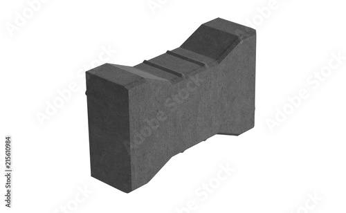 3D realistic render of black single lock paving brick. Isolated on white background.