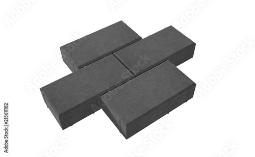 3D realistic render of three black lock paving bricks. Isolated on white background.