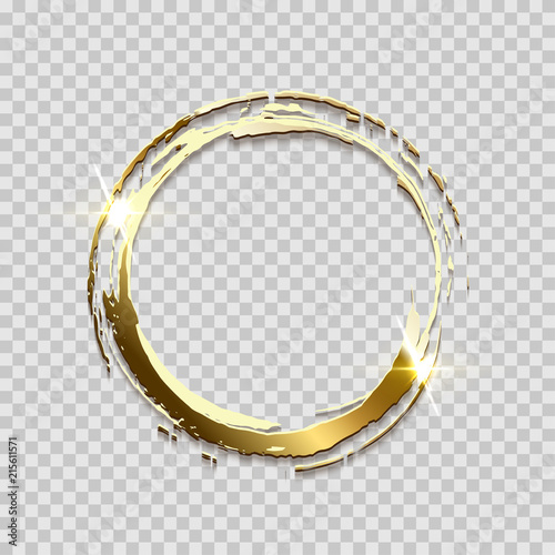 Obraz na plátně Sparkling golden ring frame made on brush stroke isolated on transparent background