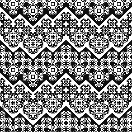 Ethnic pattern dotted flowers. Tribal ornament plaid. Navajo background. Textile geo print. Abstract floral seamless swatch.